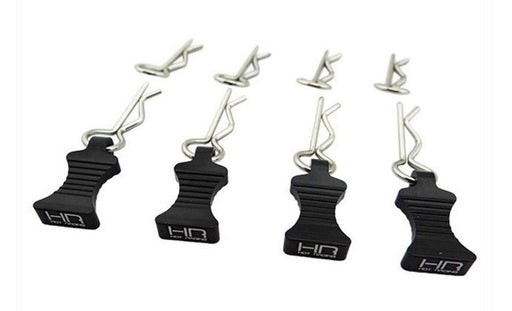 Hot Racing HRAAC03EZ01 1/10 Black Aluminum EZ-Pulls with Body Clips 4 Pack