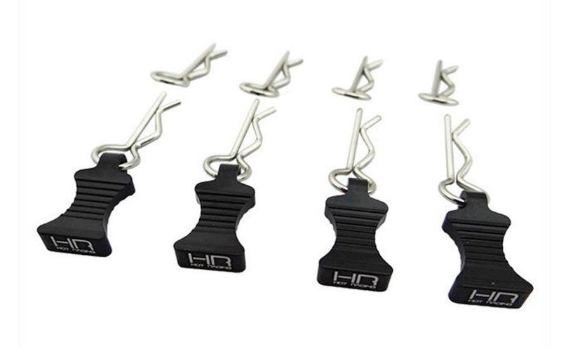 Hot Racing HRAAC03EZ01 1/10 Black Aluminum EZ-Pulls with Body Clips 4 Pack