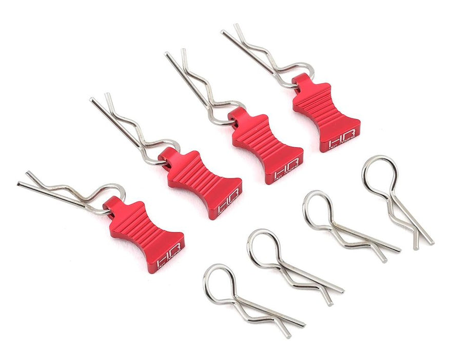 Hot Racing HRAAC03EZ02 1/10 Red Aluminum EZ-Pulls with Body Clips 4 Pack