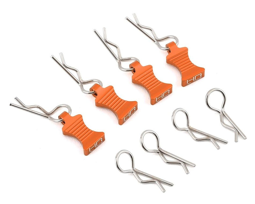 Hot Racing HRAAC03EZ03 1/10 Orange Aluminum EZ-Pulls with Body Clips 4 Pack