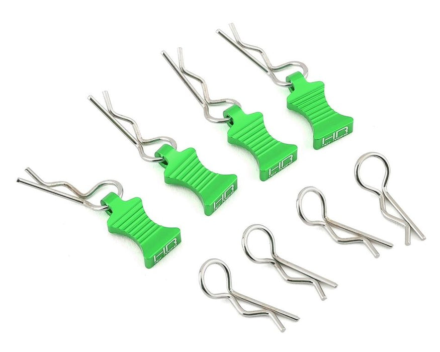 Hot Racing HRAAC03EZ05 1/10 Green Aluminum EZ-Pulls with Body Clips 4 Pack