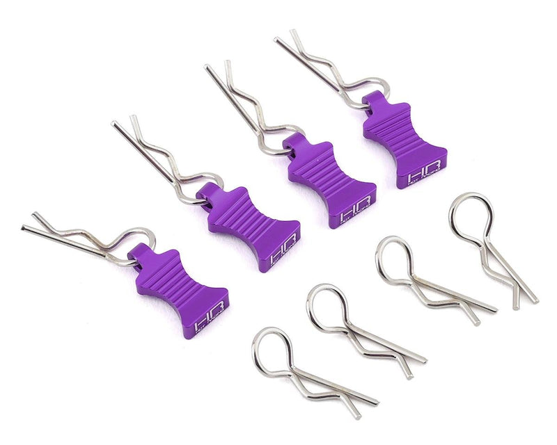 Hot Racing HRAAC03EZ07 1/10 Purple Aluminum EZ-Pulls with Body Clips 4 Pack