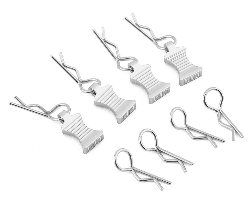 Hot Racing HRAAC03EZ08 1/10 Silver Aluminum EZ-Pulls with Body Clips 4 Pack
