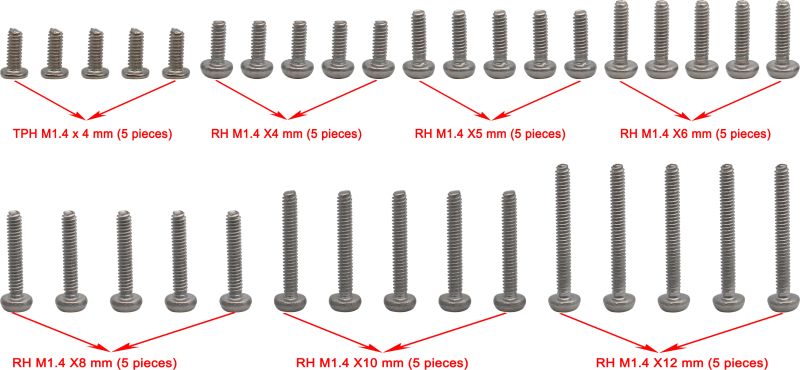 Hot Racing HRASXTF14MSS M1.4 Round Head Screw 35 Piece Set for SCX24