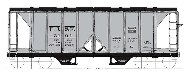 InterMountain 48664 HO Scale 1958 Cu. Ft. Covered Hopper Elgin, Joliet & Eastern EJ&E # Vars