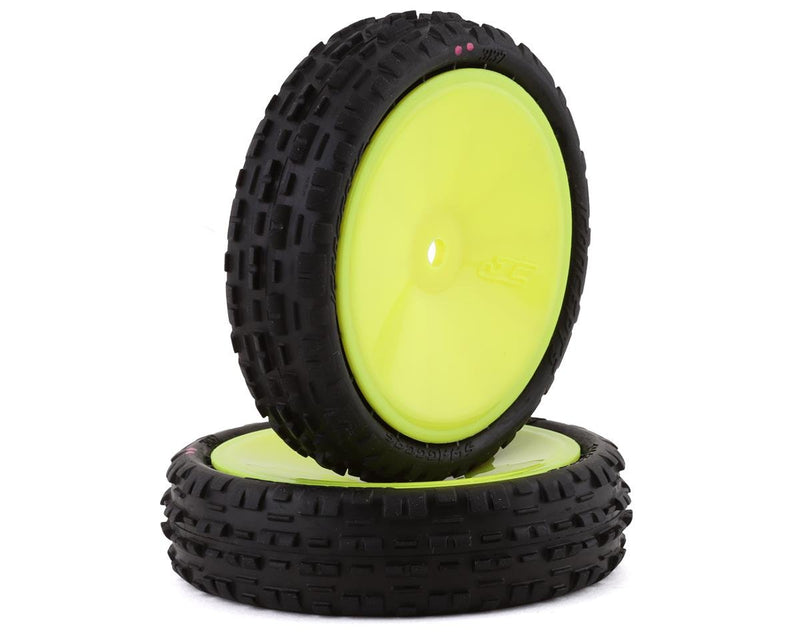 J Concepts 3137-201011 Swagger 1/10 Buggy Front Tires with Pink Compound Mounted on Yellow Wheels