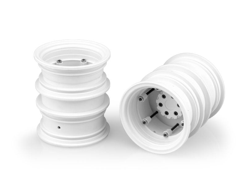 J Concepts 3388W White Krimsons Dually 2.6" Dual Truck Wheels with Adaptors 1 Pair
