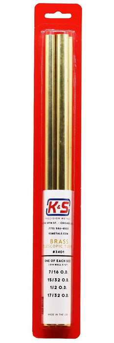 K&S Engineering 3401 7/16 - 17/32x12"" Telescopic Brass Tubing with .014 Wall (4 Pieces)