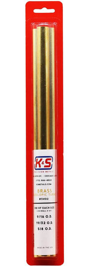 K&S Engineering 3402 9/16 - 5/8"x12" Telescopic Brass Tubing with .014 Wall (3 Pieces)
