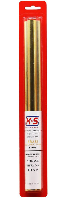 K&S Engineering 3402 9/16 - 5/8"x12" Telescopic Brass Tubing with .014 Wall (3 Pieces)