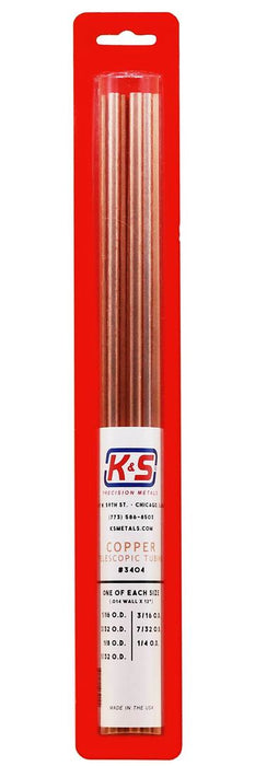 K&S Engineering 3404 1/16 - 5/32"x12" Telescopic Copper Tubing with .014 Wall (7 Pieces)