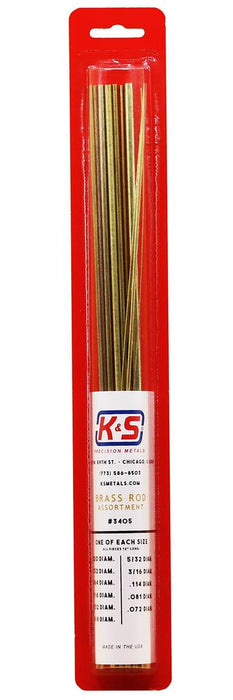 K&S Engineering 3405 .020" - .072"x12" Brass Rod Assortment (11 Pieces)