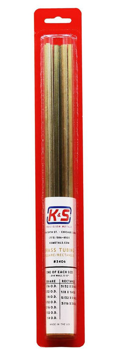 K&S Engineering 3406 1/16" - 1/4"x12" Rectangle Brass Tubing Assortment (11 Pieces)