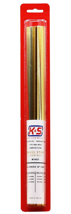 K&S Engineering 3407 .016 - .064"x12"  Brass Strip Assortment (12 Pieces - Thickness Varies)