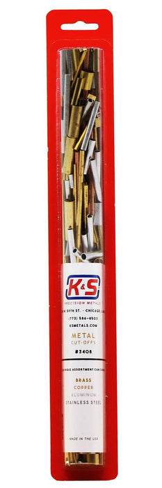 K&S Engineering 3408 Assortment of Metal Cutoffs Copper, Steel, Aluminum, and Brass (Sizes Vary)