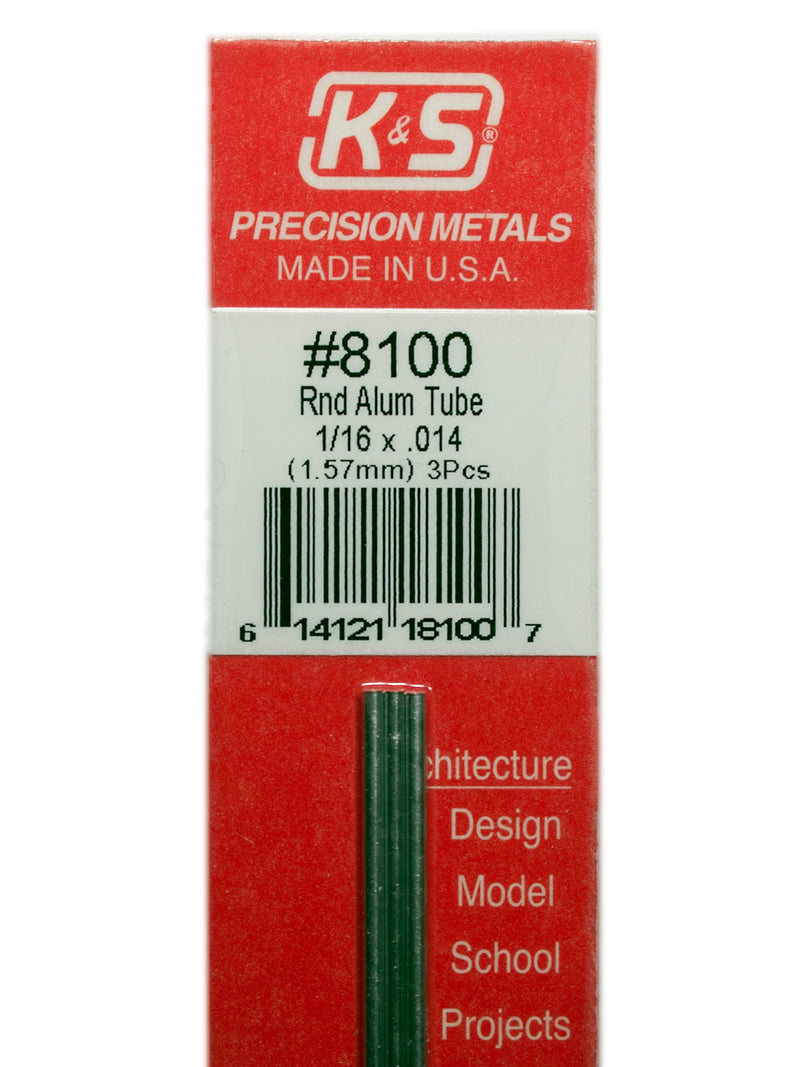 K&S Engineering 8100 12" Round Aluminum Tube 1/16 x 1.59mm OD