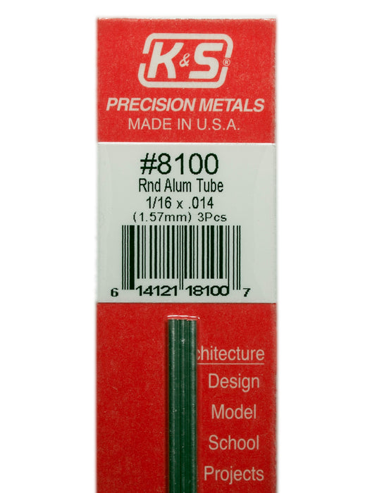 K&S Engineering 8100 12" Round Aluminum Tube 1/16 x 1.59mm OD