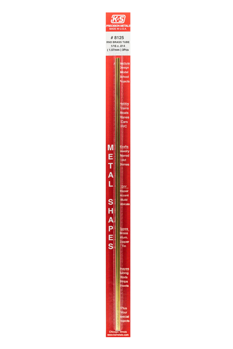 K&S Engineering 8125 12" Round 1/16" Brass Tube with .014" Wall