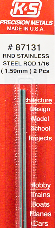 K&S Engineering 87131 1/16" x 12" Round Stainless Rod 2 Pack