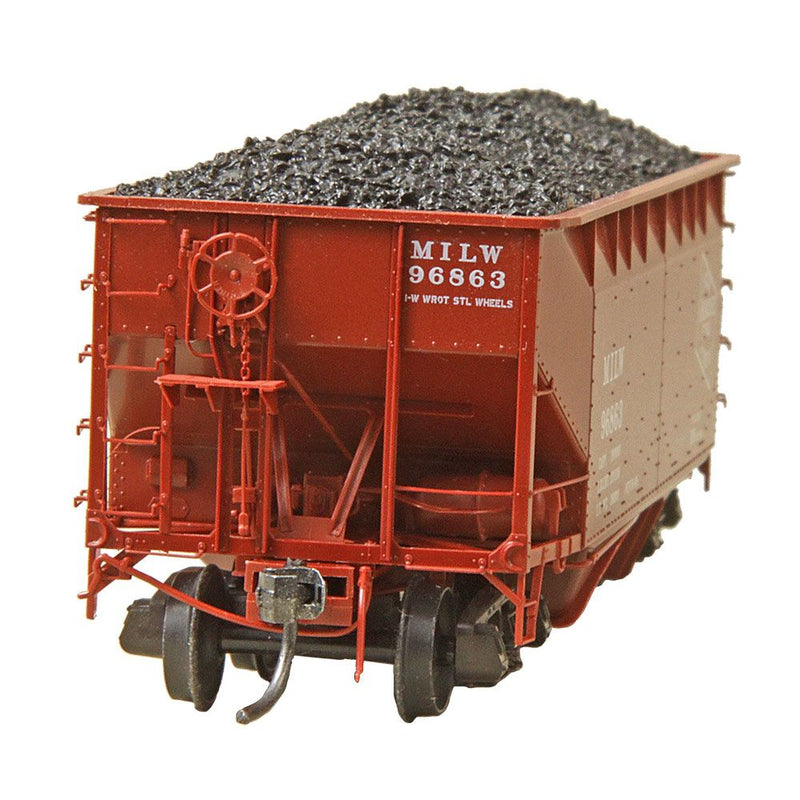 Kadee 7526 HO Scale 50 Ton AAR Standard 2 Bay Open Hoppers MILW 96863 with coal