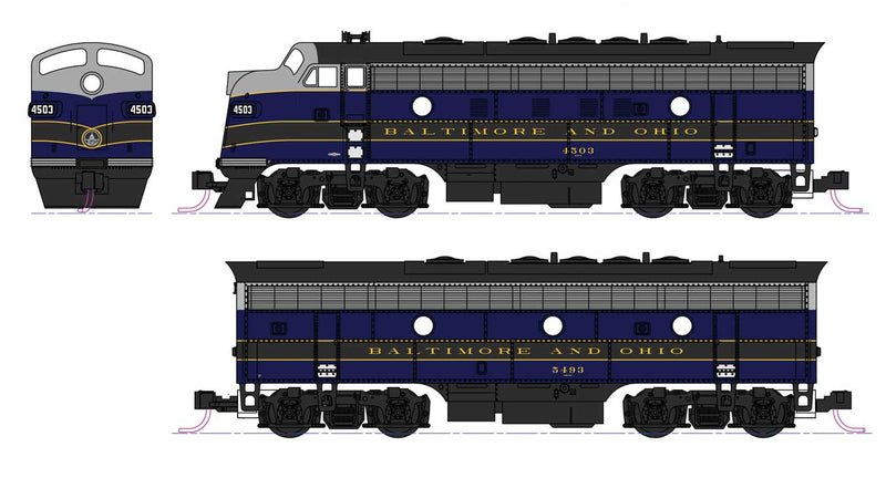 KATO 106-428LS N Scale EMD F7A-B Set Baltimore & Ohio 4503/5493 DCC & Sound