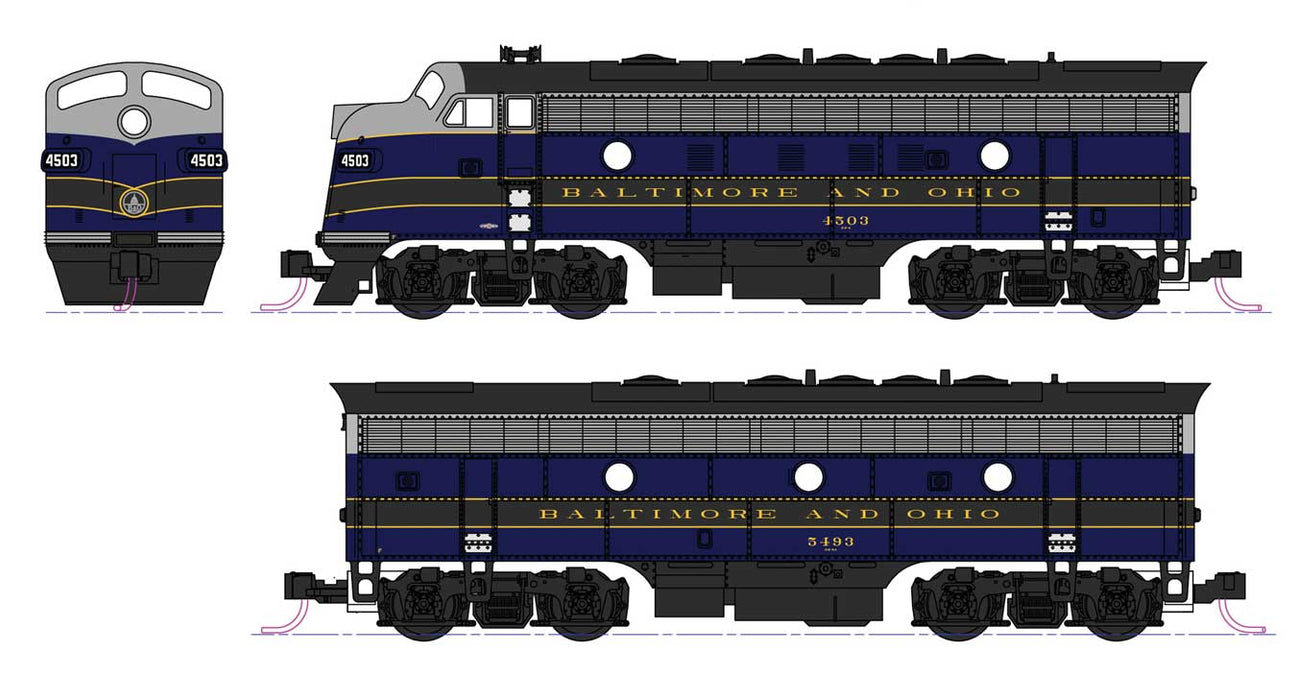 KATO 106-428LS N Scale EMD F7A-B Set Baltimore & Ohio 4503/5493 DCC & Sound