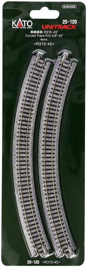 Kato 20-120 N Scale UniTrack 315mm 12-3/8" Radius Curve 45-Degree (4 Pack)