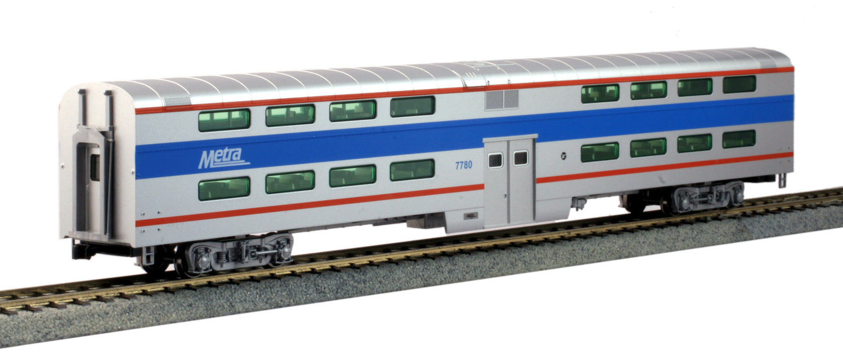 Kato 35-6038 HO Scale Pullman Bi-Level 4 Window Coach Chicago Metra 7780