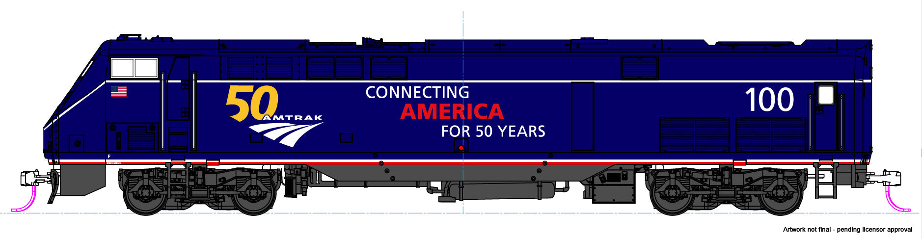 Kato 37-6113 HO Scale GE P42 Genesis Amtrak "Midnight Blue 50th "100