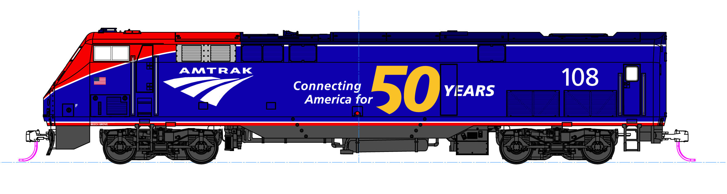 Kato 37-6115 HO Scale GE P42 Genesis Phase VI Amtrak "50th" 108
