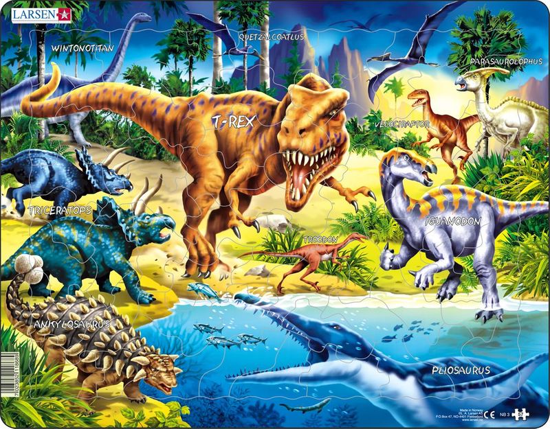 Larsen Puzzles 7015 Cretaceous Dinosaurs Children's 57 Piece Jigsaw Puzzle