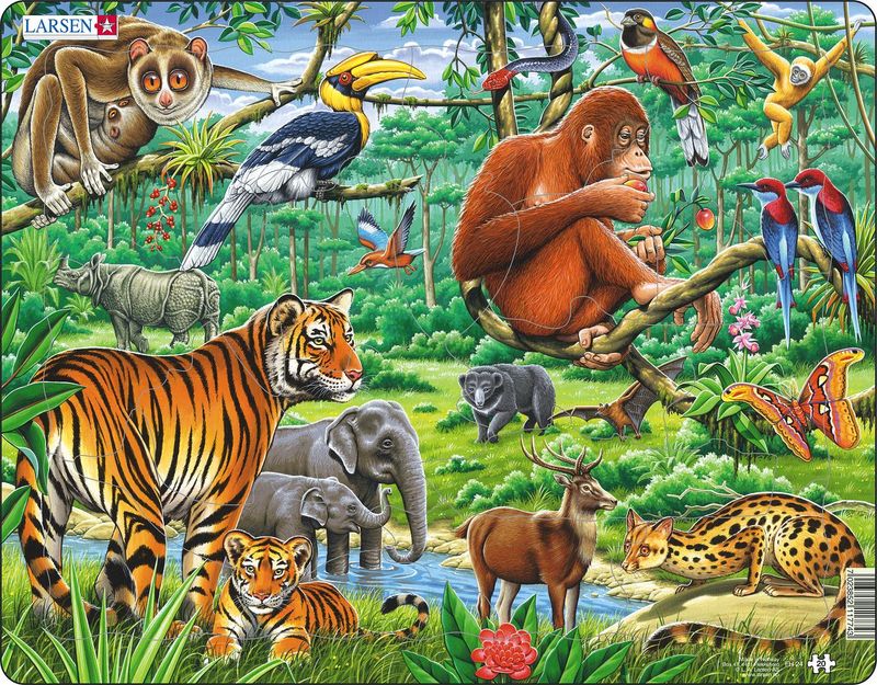 Larsen Puzzles 7029 Jungle Animals Children's 20 Piece Jigsaw Puzzle