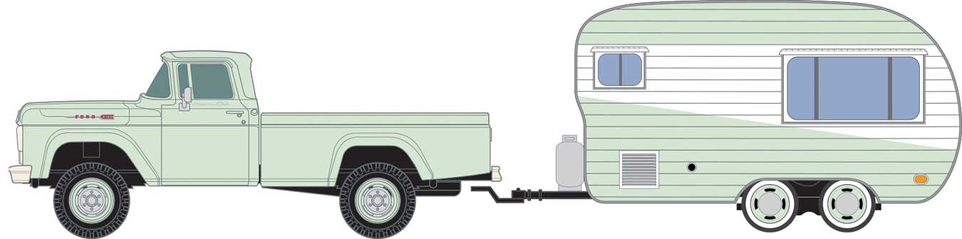 Classic Metal Works 40016 HO Scale (1:87) 1960 Ford Pickup with 1950's Camper Adriatic Green and Whi