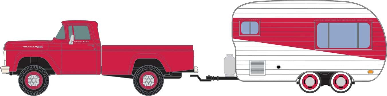 Classic Metal Works 40017 HO Scale (1:87) 1960 Ford Pickup with 1950's Camper Monte Cristo Red and W