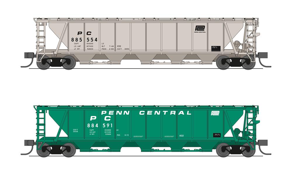 BLI (Broadway Limited Imports) 7257 N Scale H32 Covered Hopper Penn Central PC 2 Pack