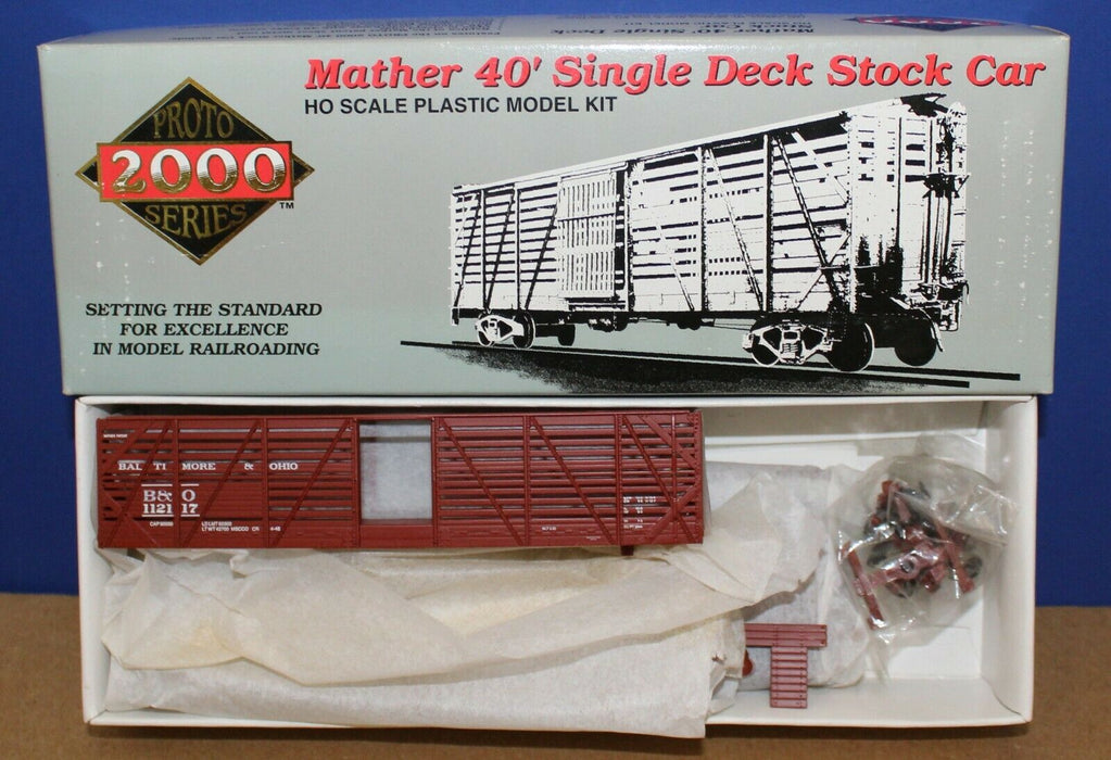 Proto 2000 HO Scale 21198 Mather 40' Single Deck Stock Car Kit B&O 112117 - NOS