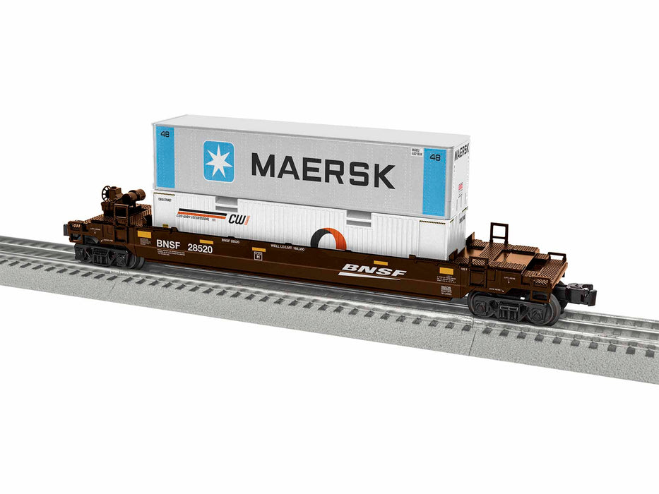 Lionel 1928520 O Gauge Maxi-Stack Well Car with Containers BNSF 28520 - NOS