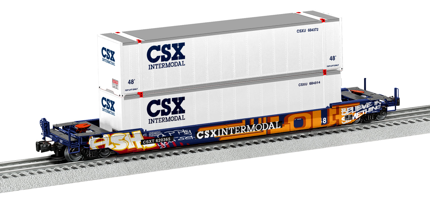 Lionel 2226592 O Scale Husky Stack Well Car with Graffiti CSX 620365