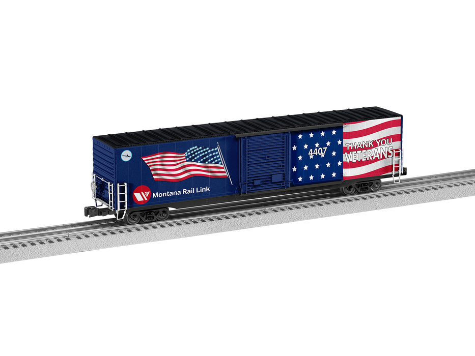 Lionel 2226860 O Scale Illuminated Flag Boxcar Montana Rail Link MRL