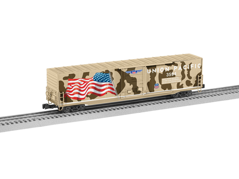 Lionel 2226991 O Scale Illuminated Flag Boxcar Union Pacific UP Desert Victory