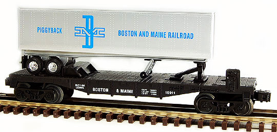 Lionel 6-16911 O Gauge Boston& Maine Flatcar with Trailer