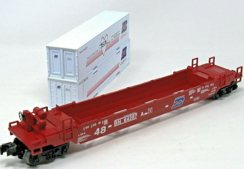 Lionel 6-52101 O Gauge Chicagoland Club Car BN Maxi-Stack Well Car with Containers - NOS