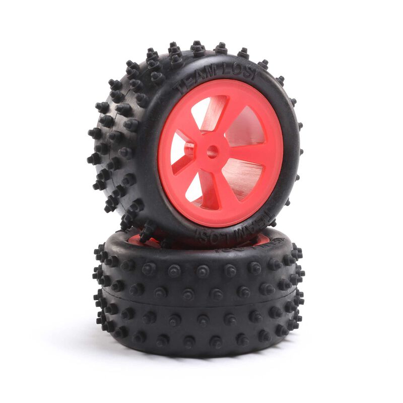 LOSI LOS41023 4 Row Rear Tires on Red Wheels for Mini JRX2 1 Pair