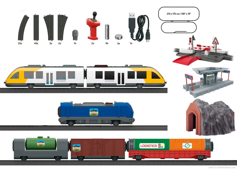 Marklin My World 29343 HO Scale Passenger & Freight Train Starter Set (Battery Powered)