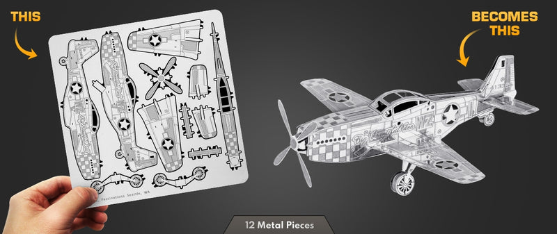 Metal Earth MMS003 P-51 Mustang Airplane 12 Piece Metal Model Kit