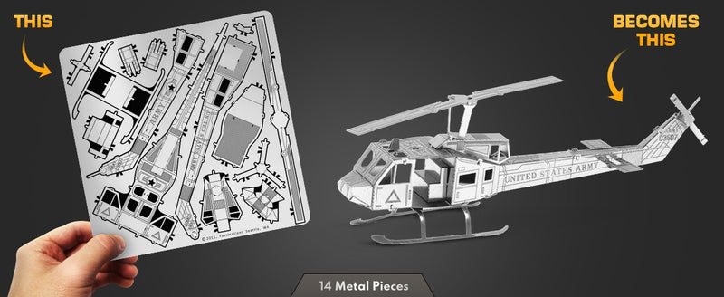 Metal Earth MMS011 Huey UH-1 Helicopter 14 Piece Metal Model Kit