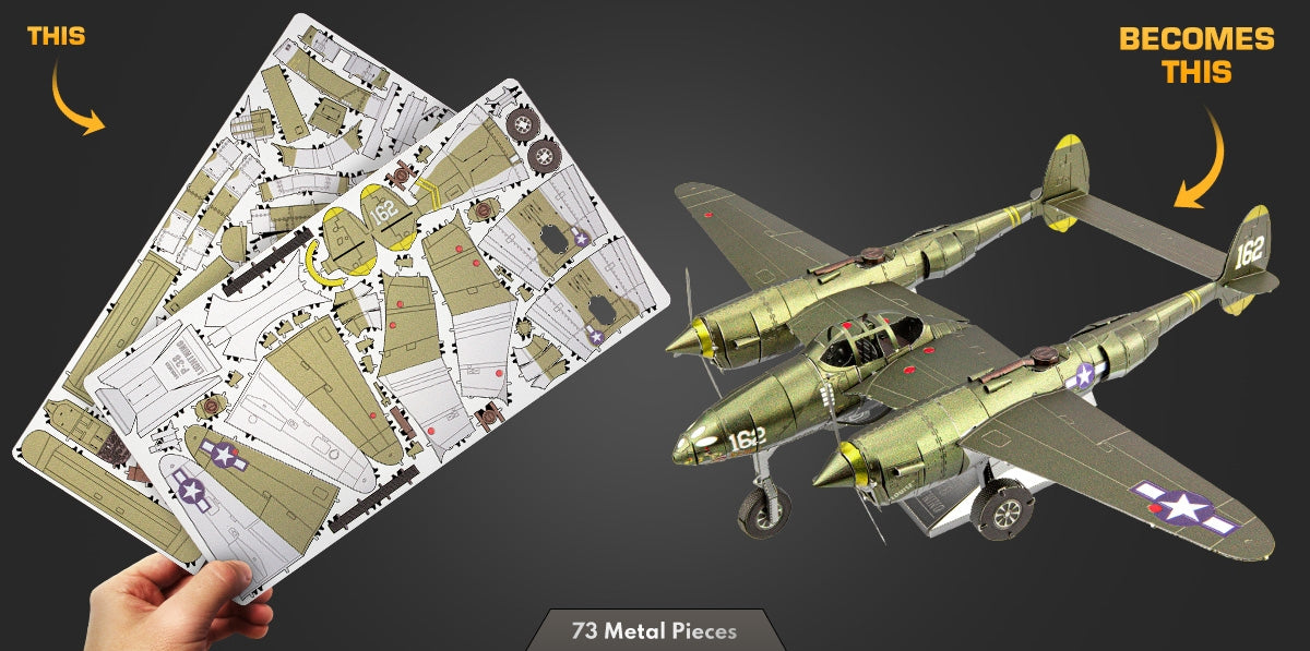 Metal Earth Premium Series ICX143 P-38 Lightning 73 Piece Metal Model Kit