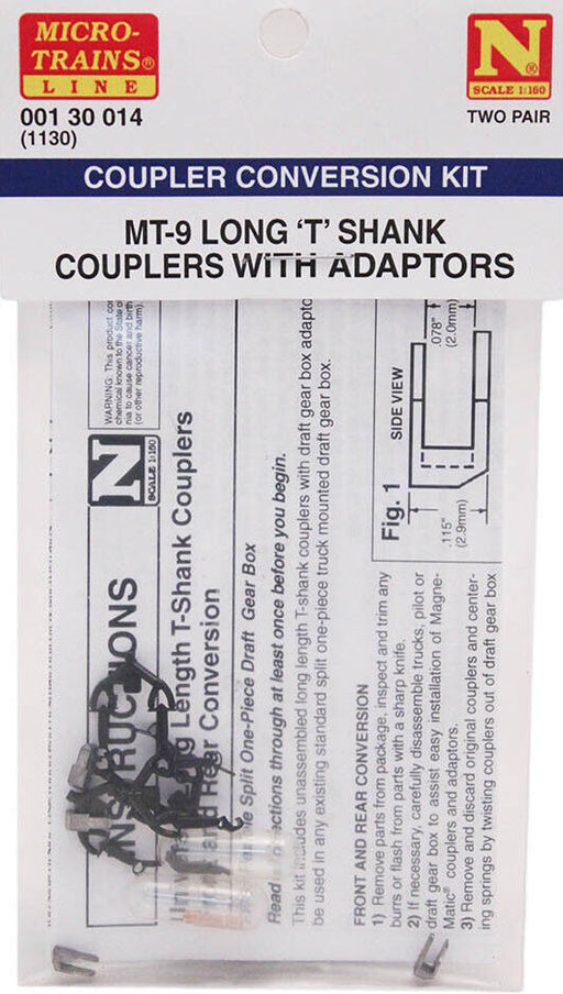 Micro-trains 001 30 014 (1130) N Scale "T" Shank .345" .88cm (Long) Truck Mount Couplers 2 Pairs