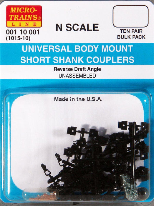 Micro-Trains 1015-10 (001 10 001) N Scale Unassembled Universal Body Mount Short Shank Couplers 10 P