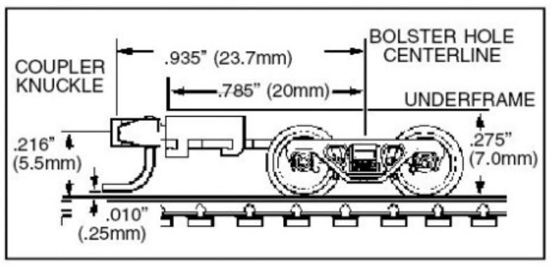 Micro-Trains 1038 (003 02 044) Barber Roller Bearing Trucks with Long Extension Magne-Matic couplers